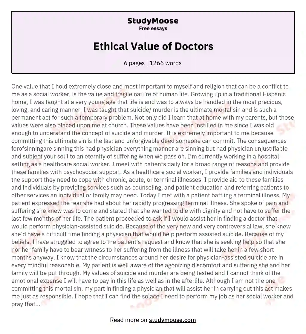 Ethical Value of Doctors essay