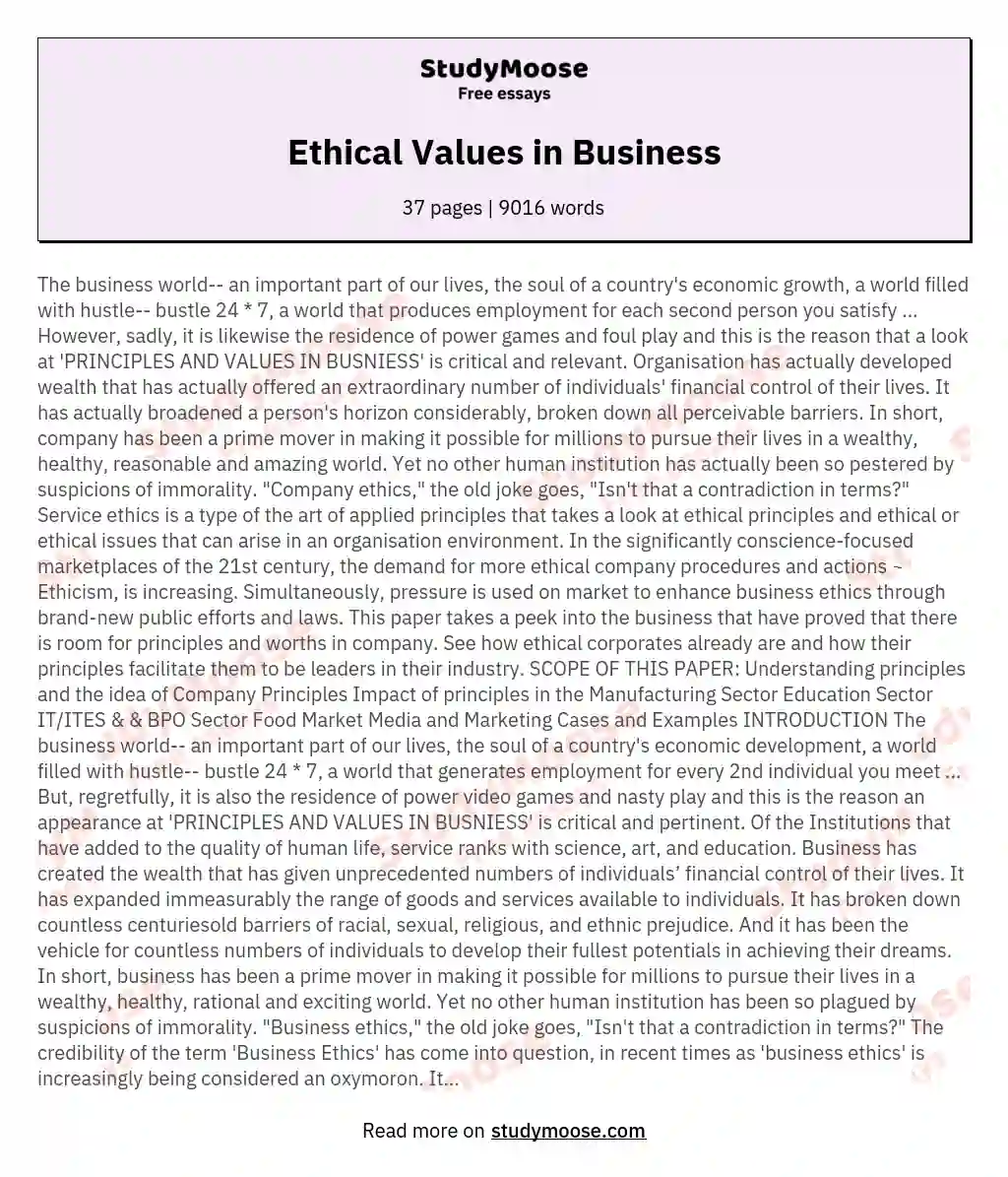 essay on ethical value