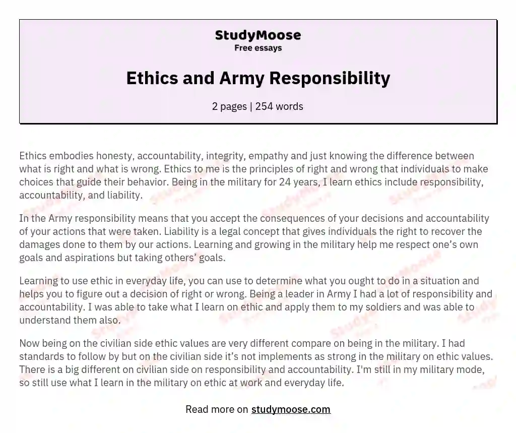 Ethics and Army Responsibility essay