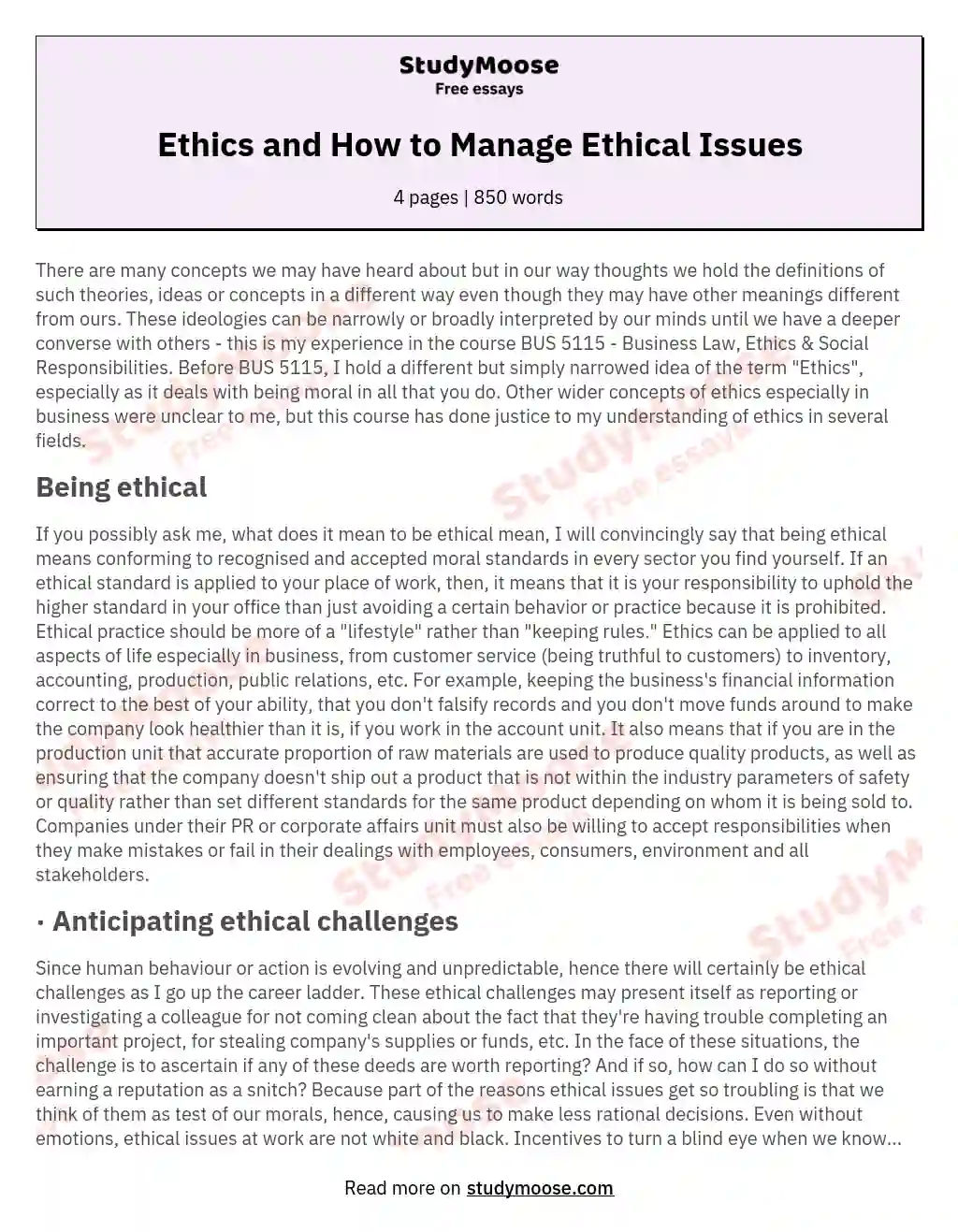 Ethics and How to Manage Ethical Issues essay