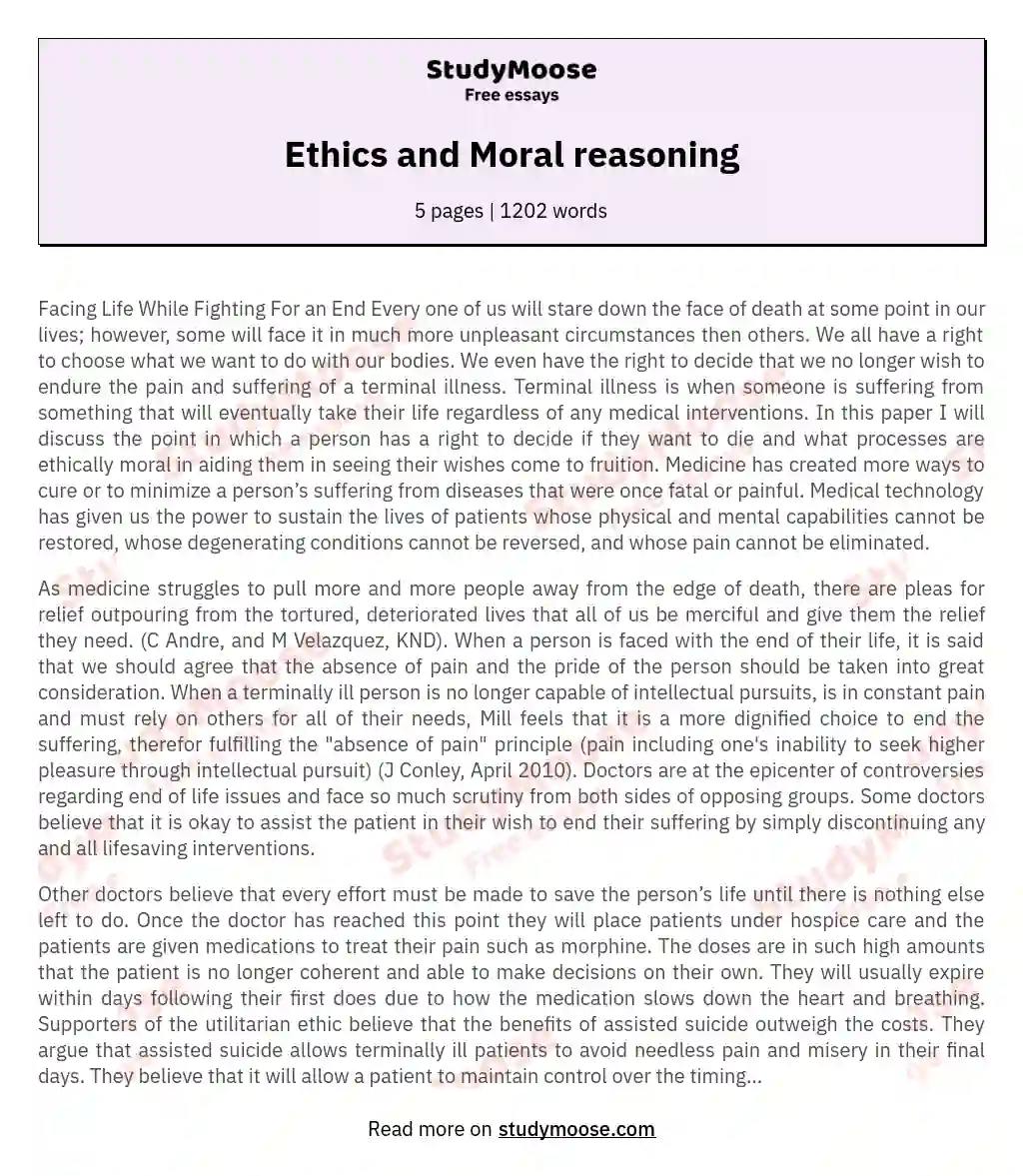 Ethics and Moral reasoning