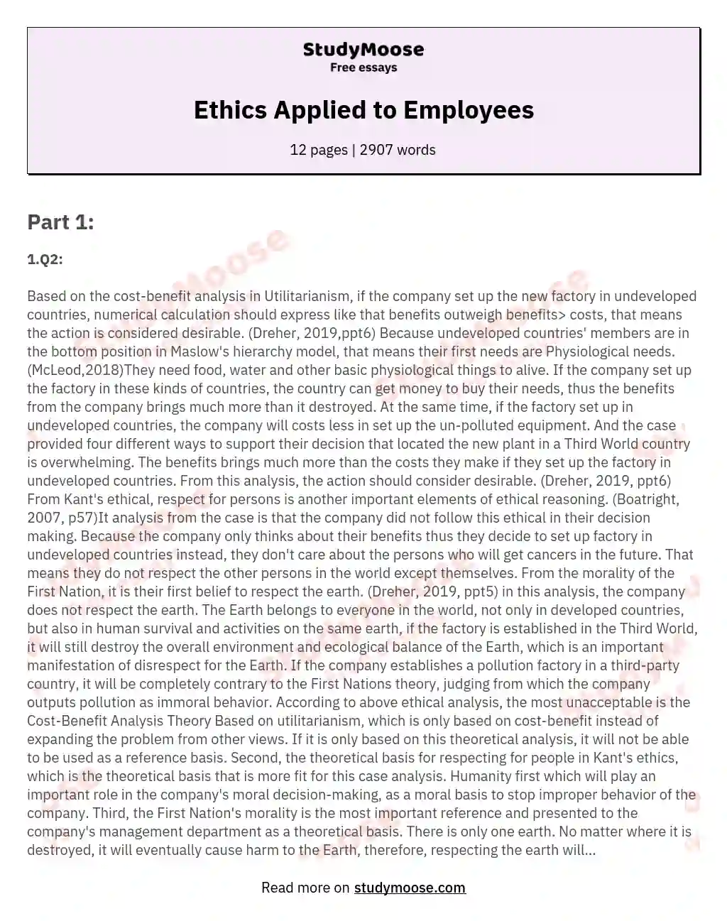 Ethics Applied to Employees essay