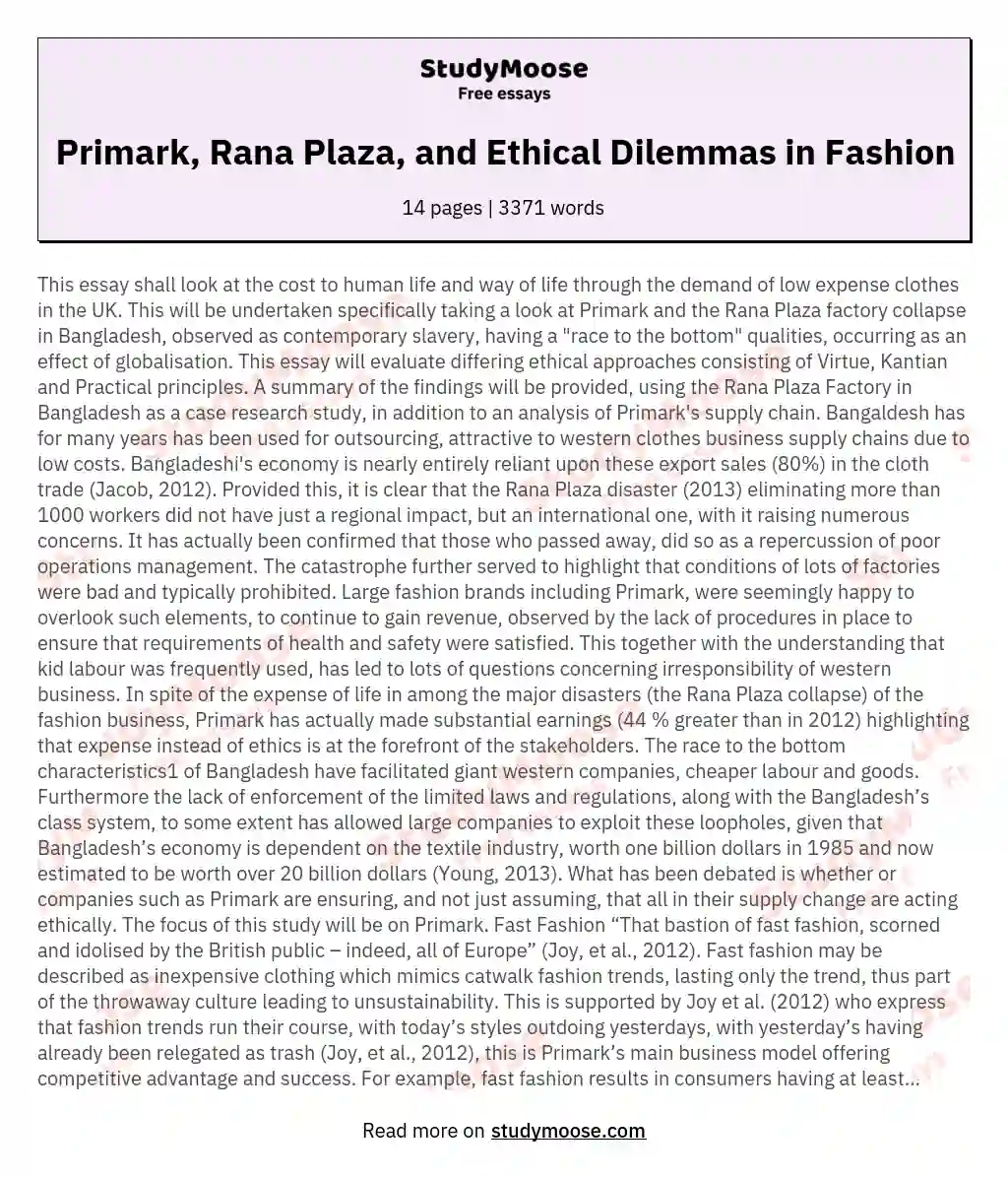 Primark, Rana Plaza, and Ethical Dilemmas in Fashion essay