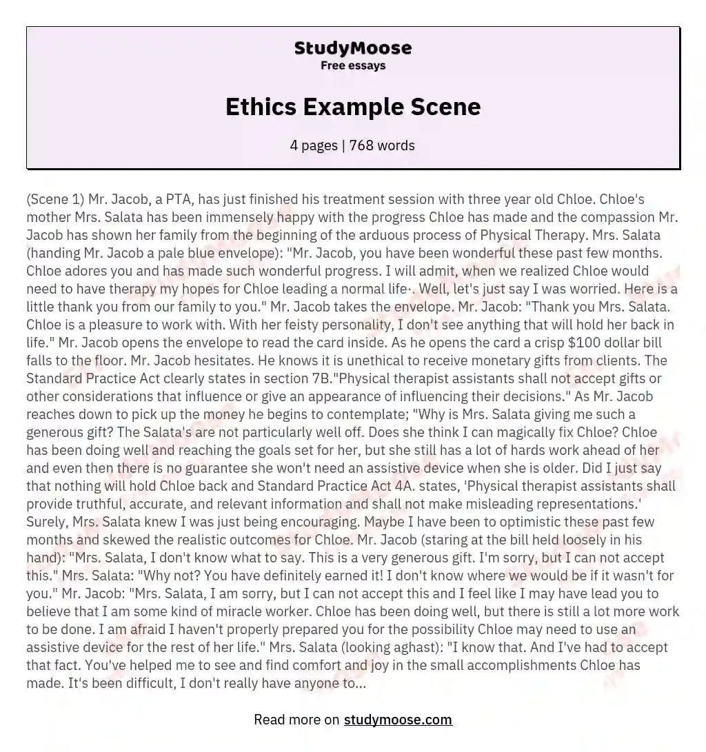 Ethics Example Scene essay