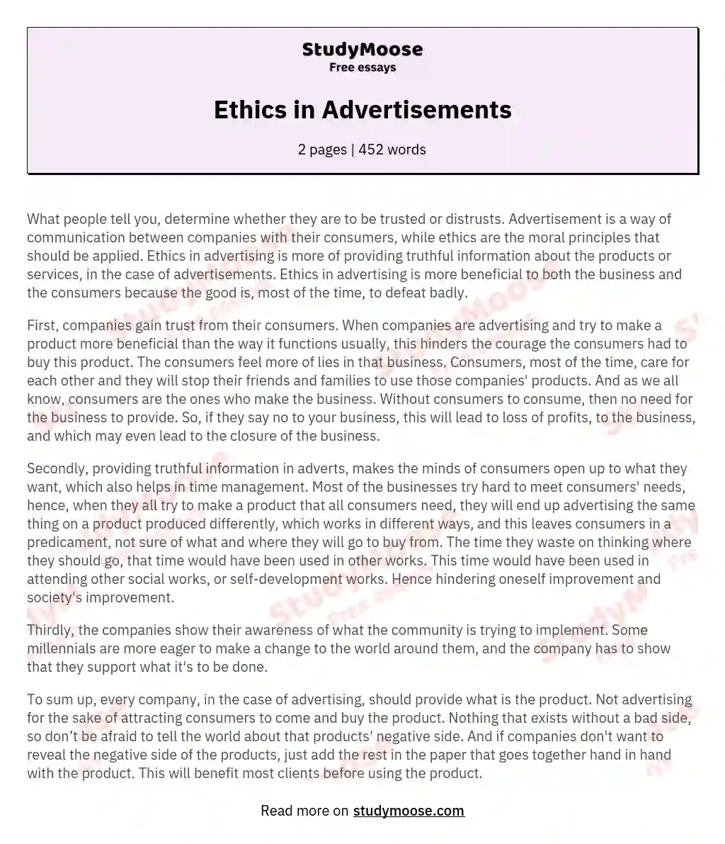 Ethics in Advertisements essay