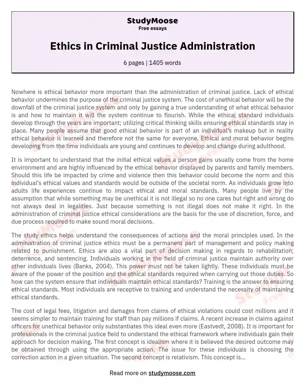 Ethics in Criminal Justice Administration