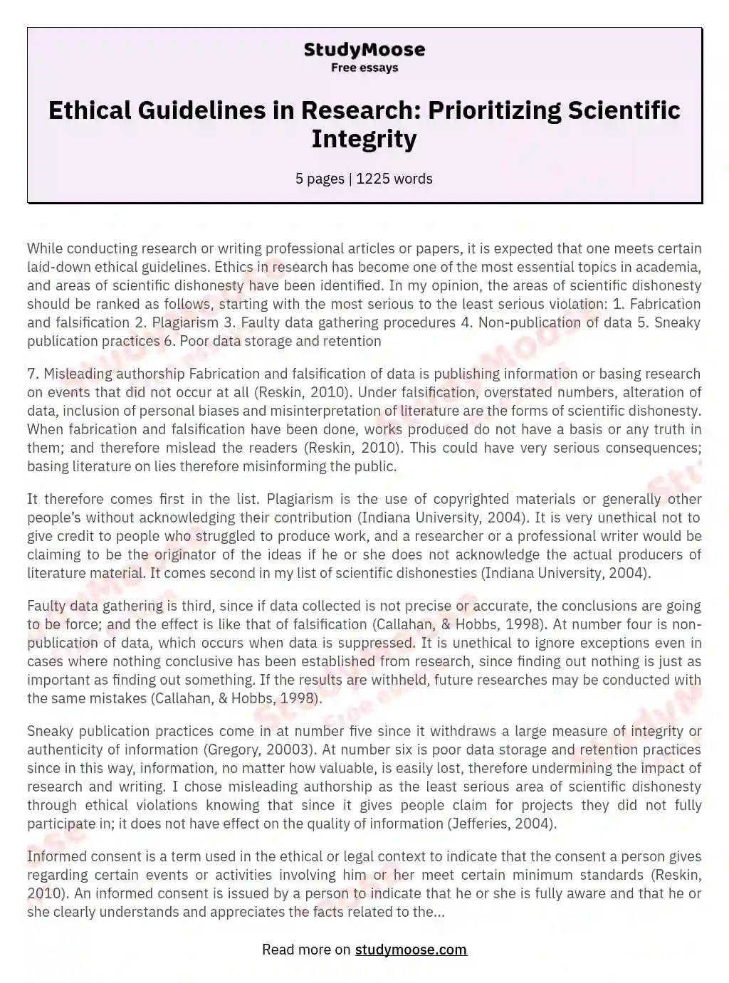 Ethical Guidelines in Research: Prioritizing Scientific Integrity essay