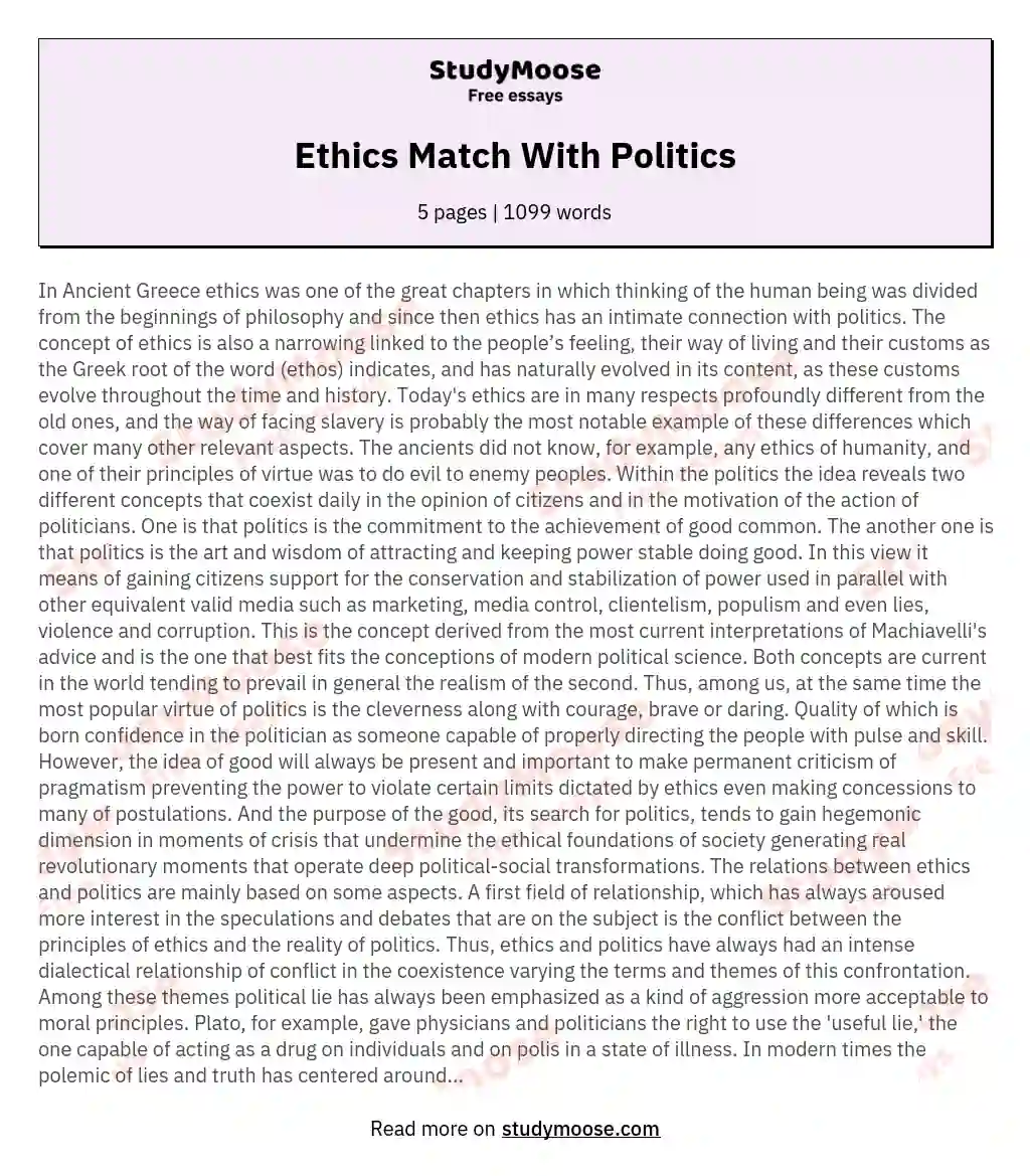 ethics and politics essay