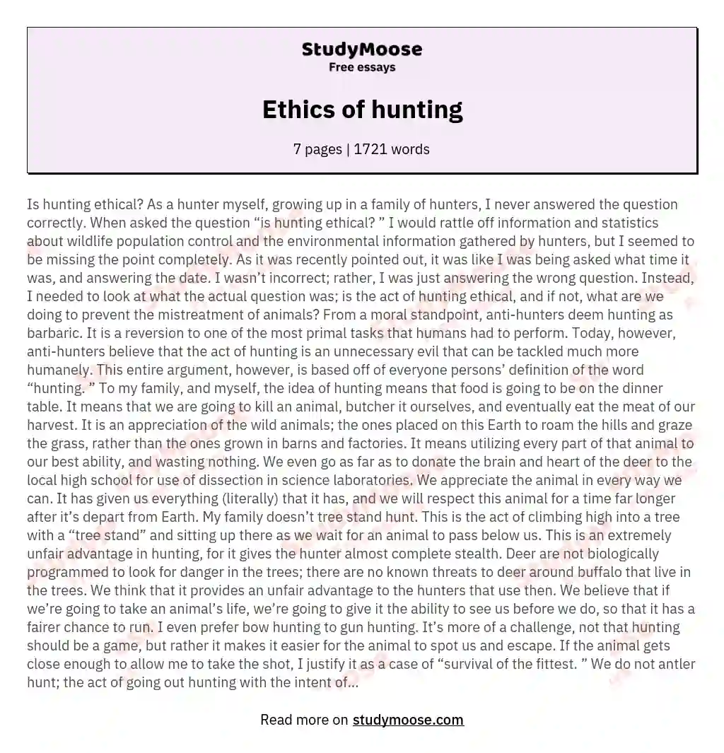 Ethics of hunting essay
