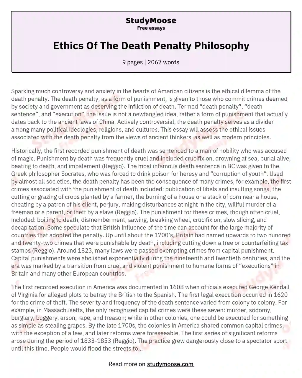 Ethics Of The Death Penalty Philosophy