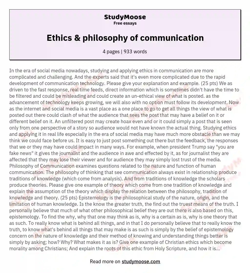 Ethics &amp; philosophy of communication essay
