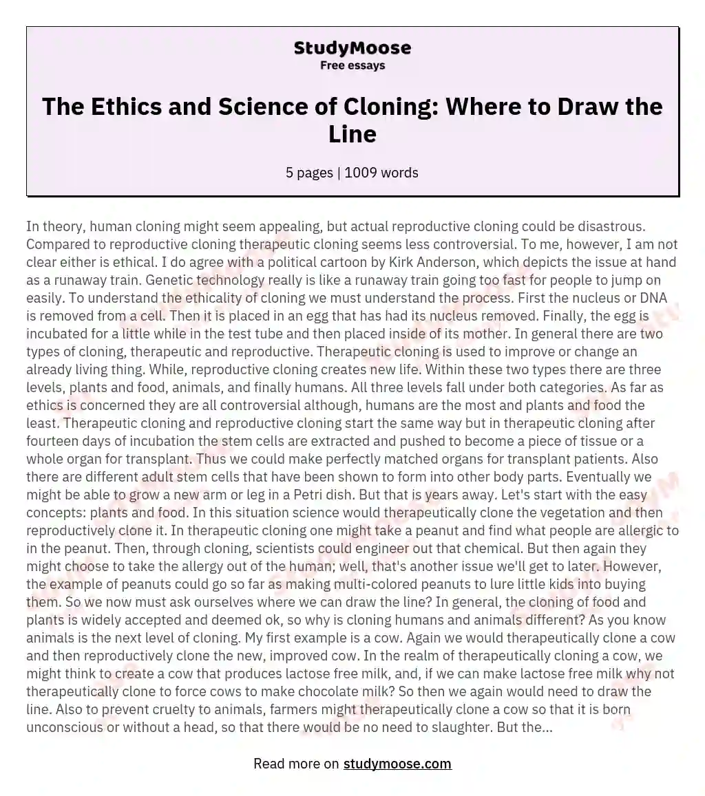The Ethics and Science of Cloning: Where to Draw the Line essay