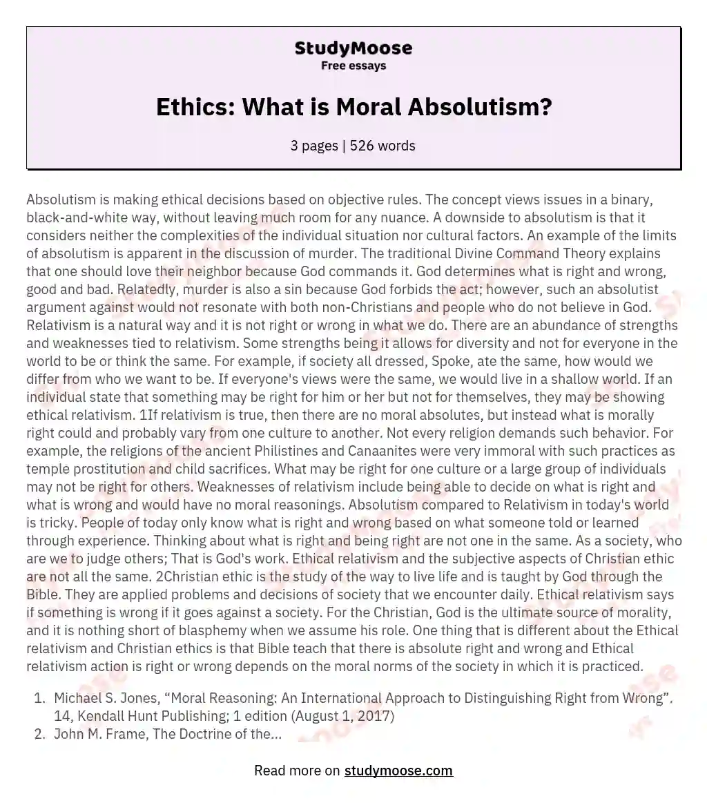 Ethics: What is Moral Absolutism?