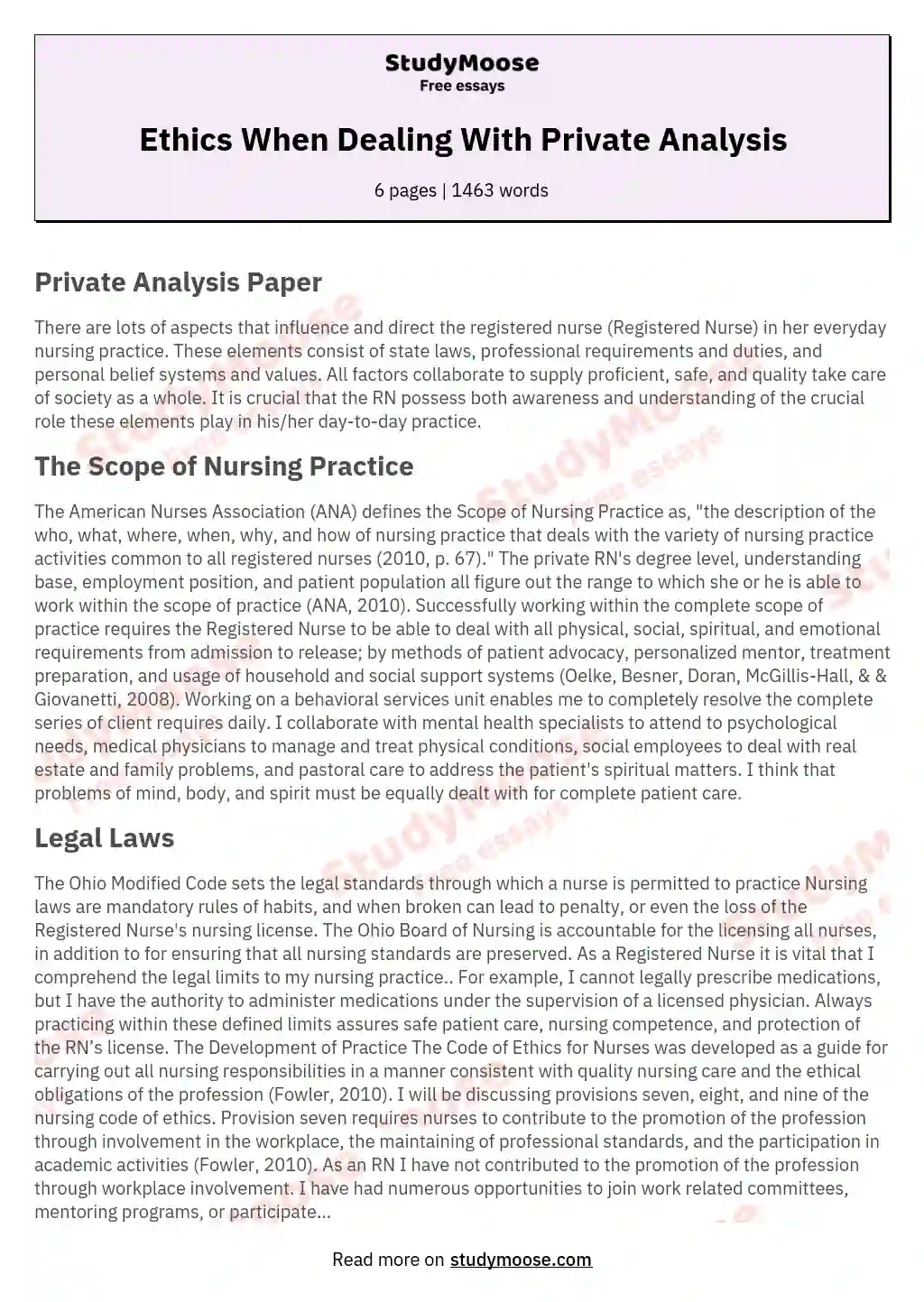 Ethics When Dealing With Private Analysis essay