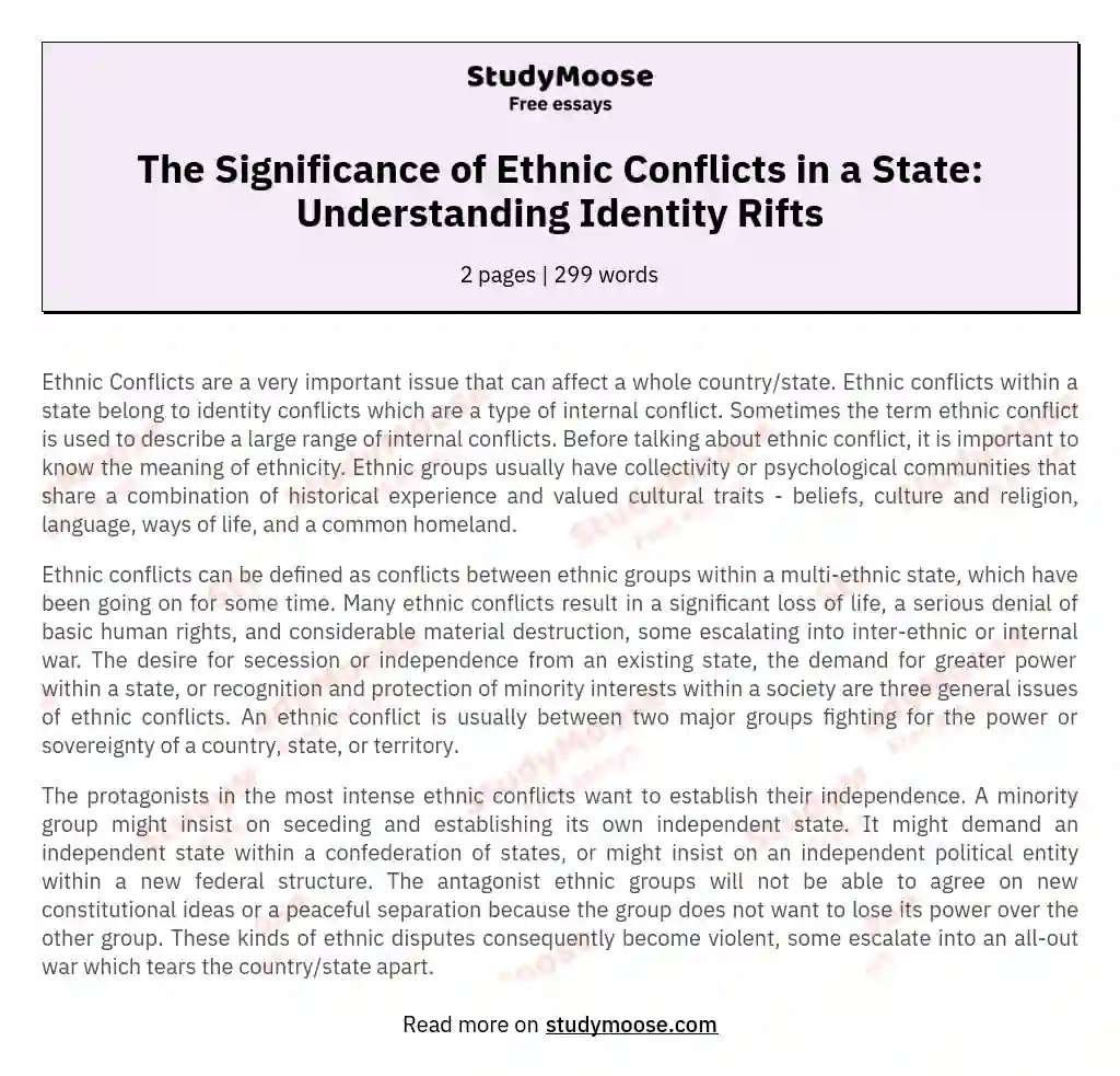 The Significance of Ethnic Conflicts in a State: Understanding Identity Rifts essay