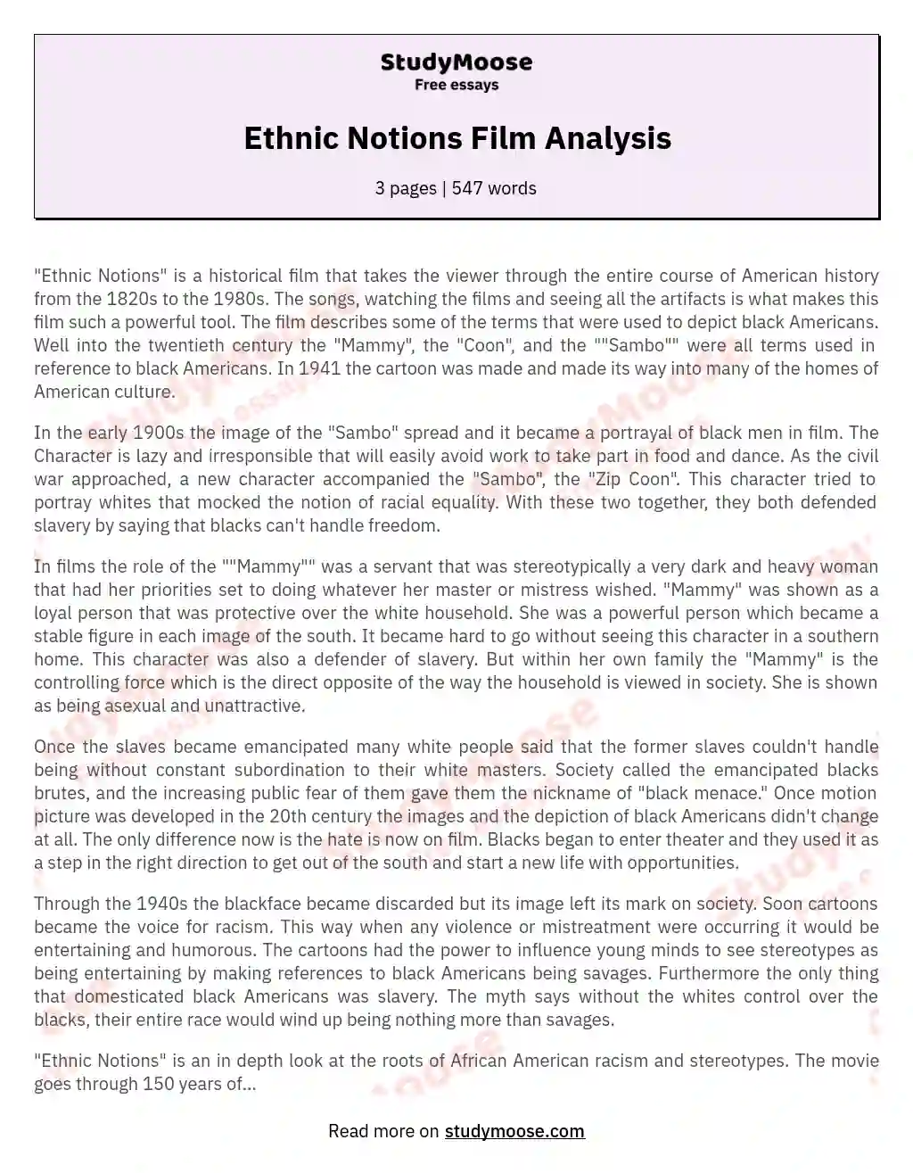 Ethnic Notions Film Analysis essay