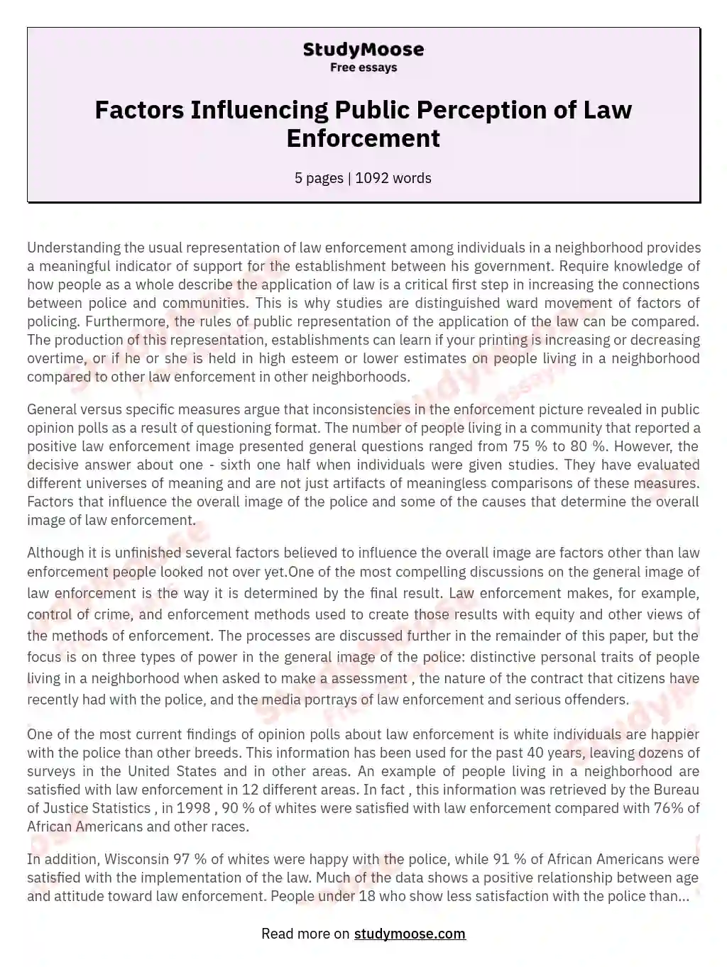 Factors Influencing Public Perception of Law Enforcement essay