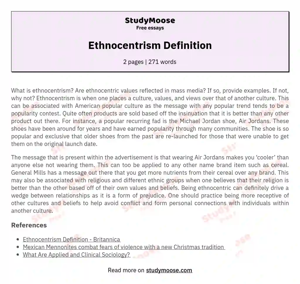 Ethnocentrism Definition essay