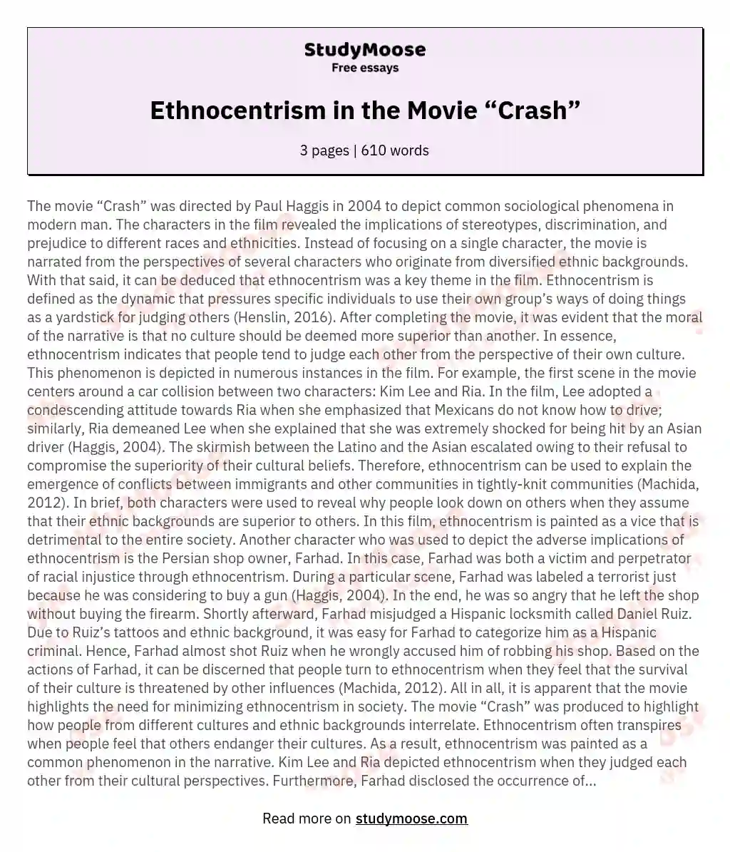 Ethnocentrism in the Movie “Crash” essay