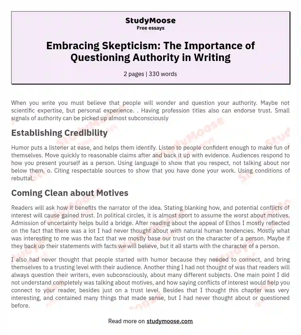Embracing Skepticism: The Importance of Questioning Authority in Writing essay
