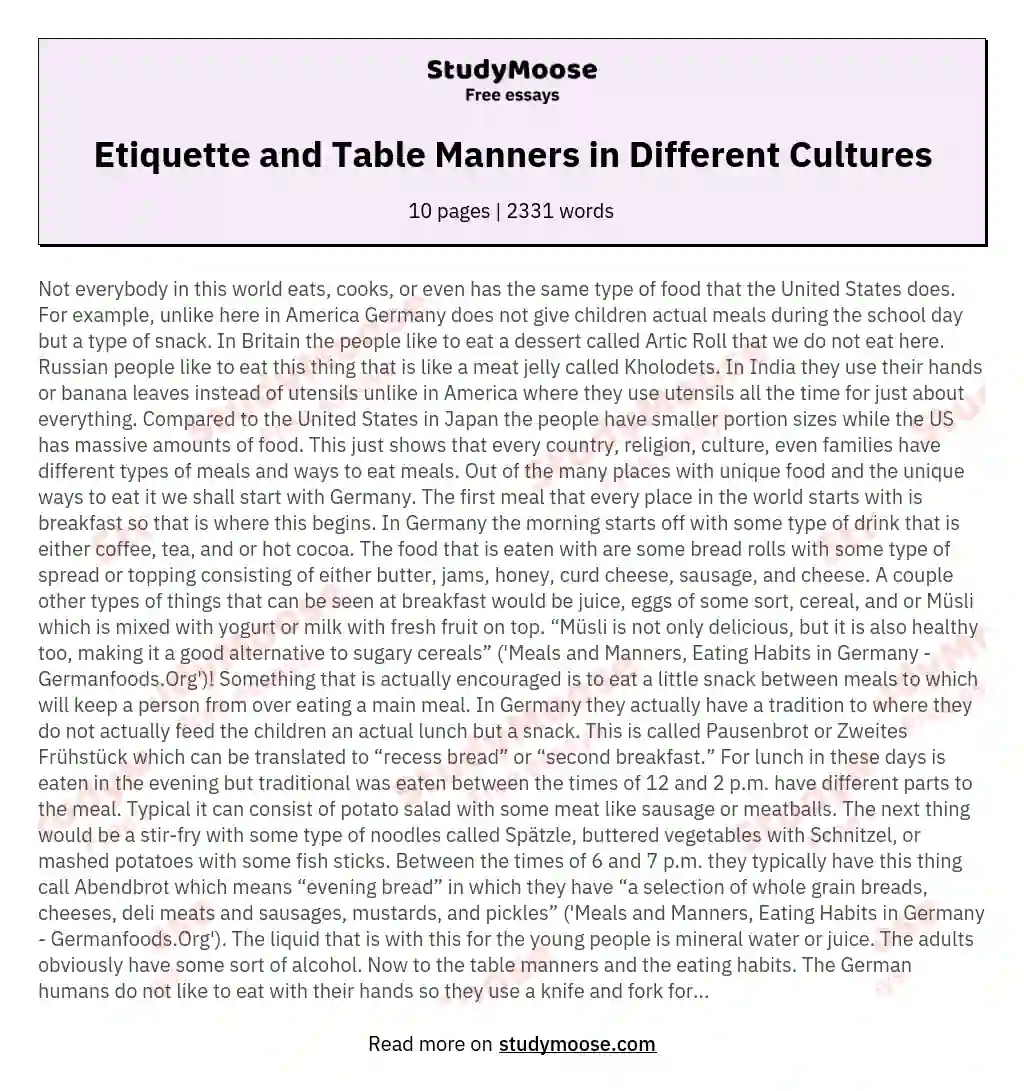 Etiquette and Table Manners in Different Cultures essay