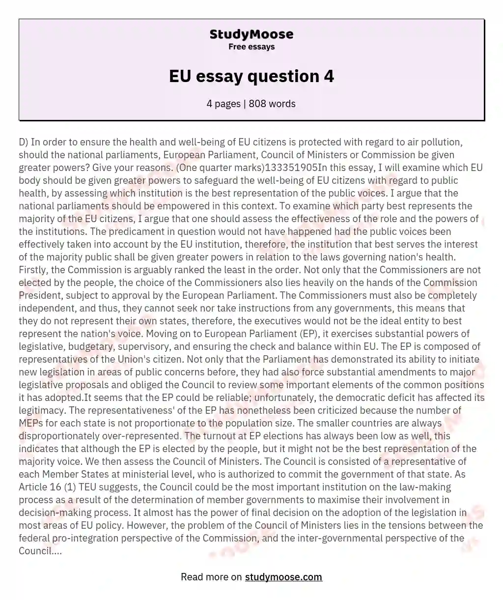 EU essay question 4 essay