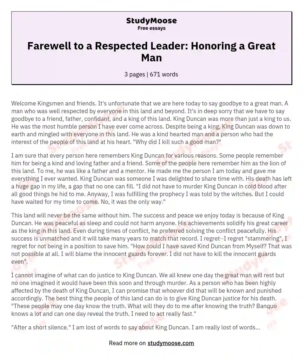 Farewell to a Respected Leader: Honoring a Great Man essay