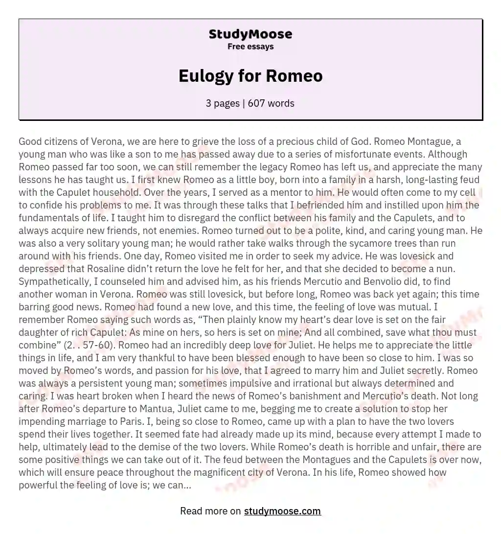 Eulogy for Romeo essay