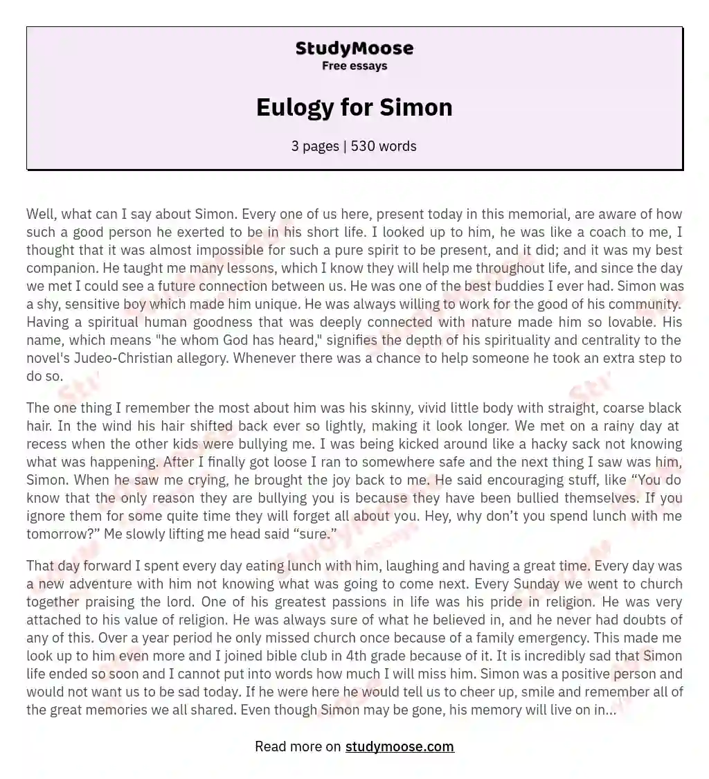 Eulogy for Simon
