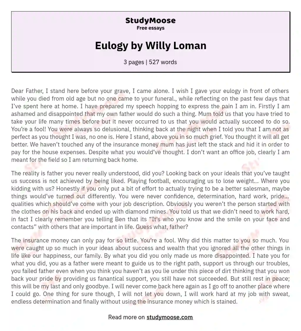 Eulogy by Willy Loman essay