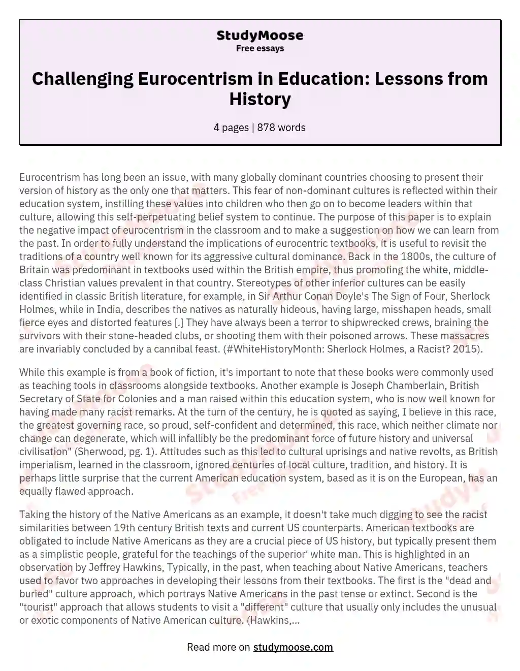 Challenging Eurocentrism in Education: Lessons from History essay