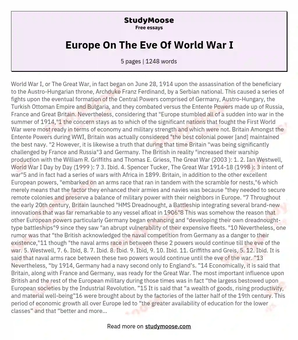 Europe On The Eve Of World War I