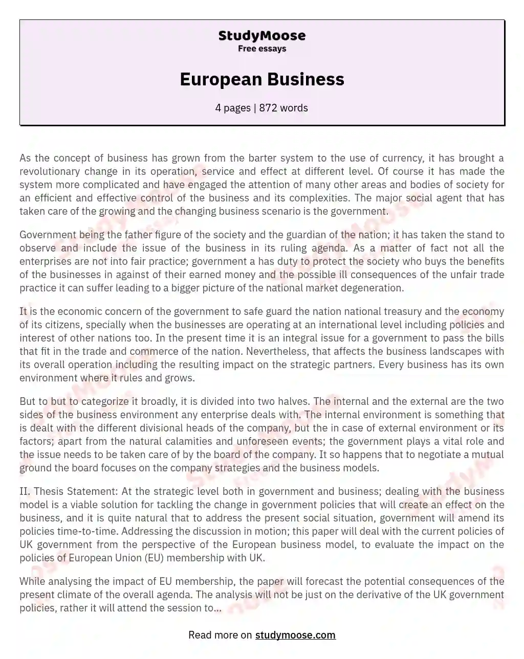 European Business essay