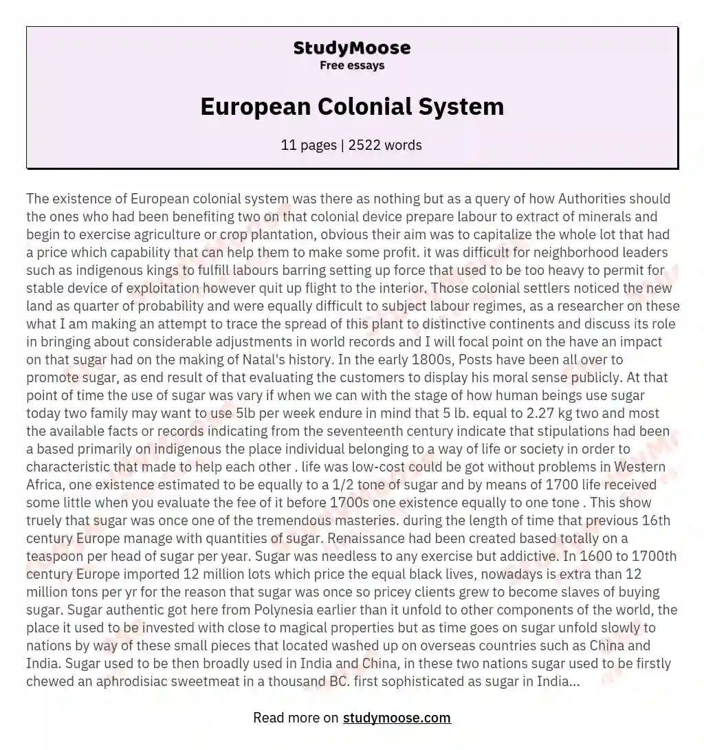 European Colonial System essay