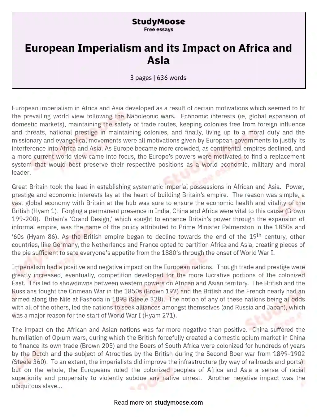 European Imperialism and its Impact on Africa and Asia