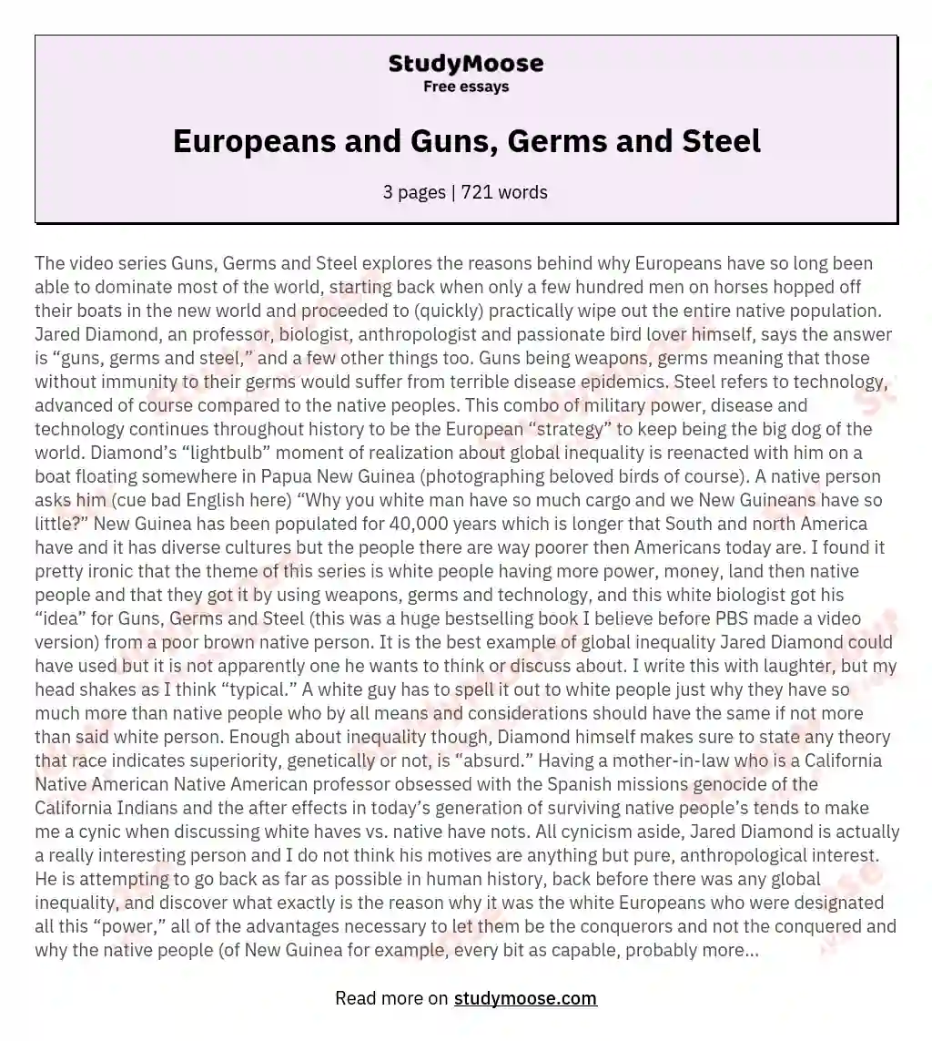 Europeans and Guns, Germs and Steel
