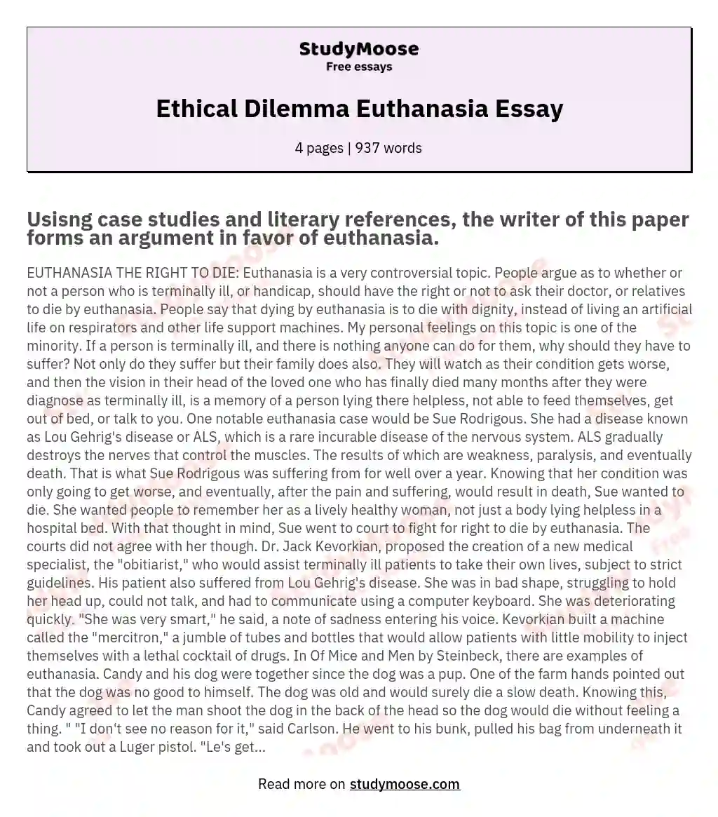 Ethical Dilemma Euthanasia Essay essay