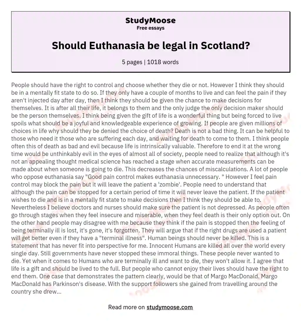 Should Euthanasia be legal in Scotland? essay
