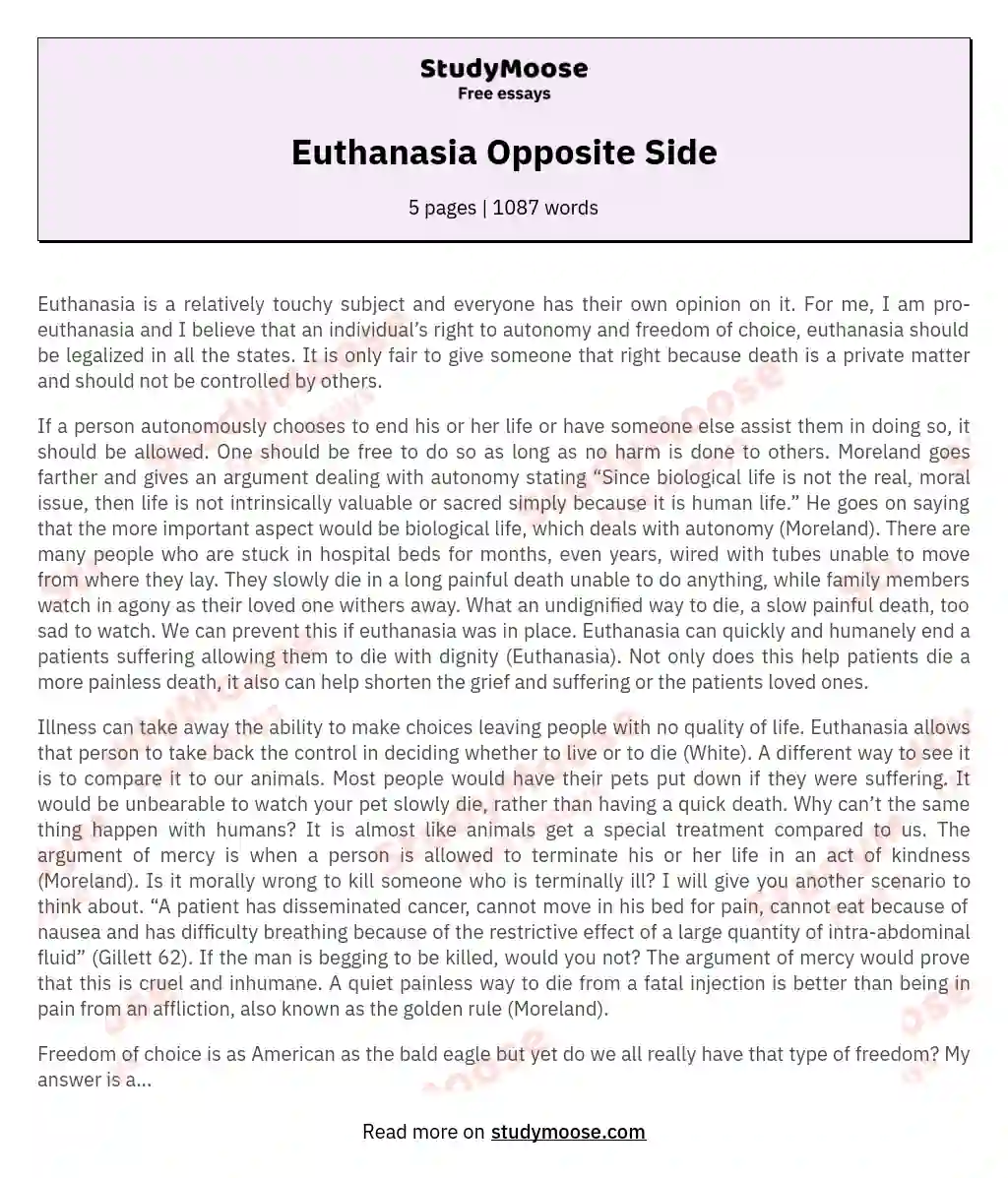 Euthanasia Opposite Side essay