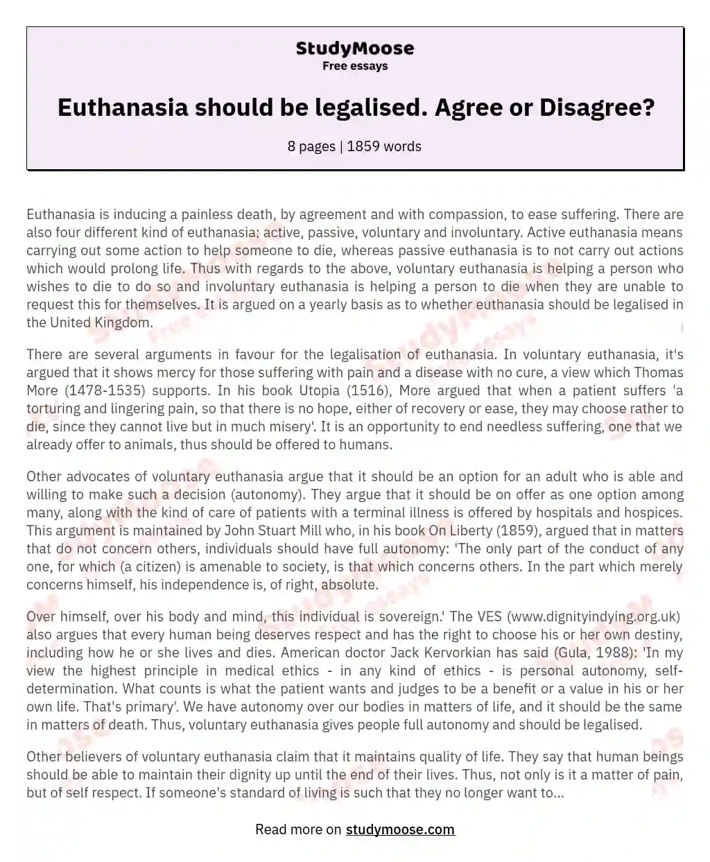should euthanasia be legalised in the uk essay
