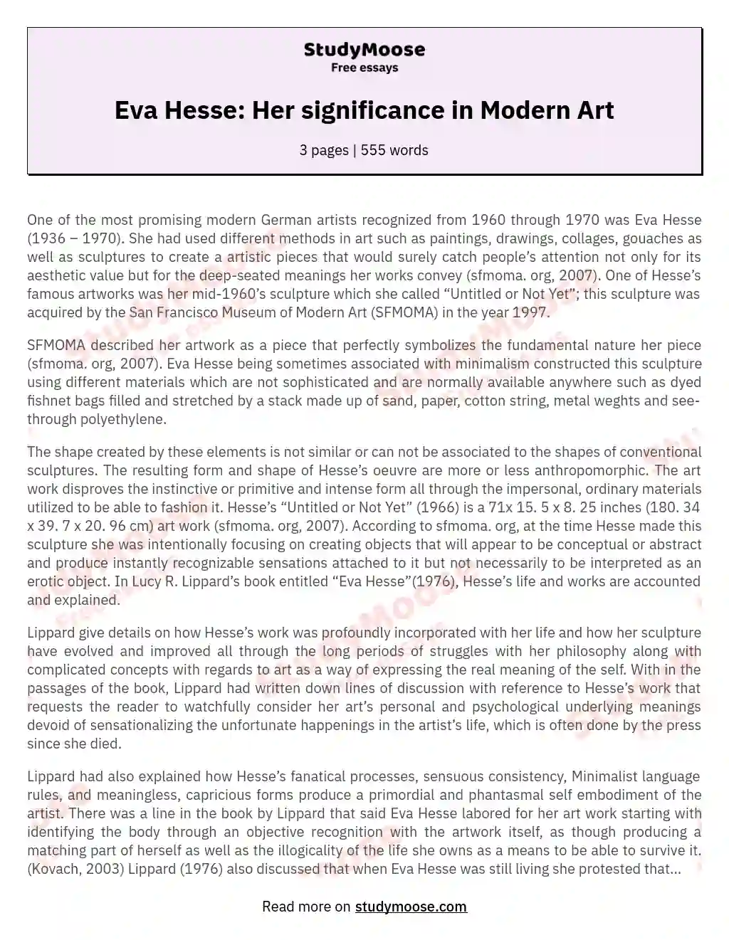 Eva Hesse:  Her significance in Modern Art essay