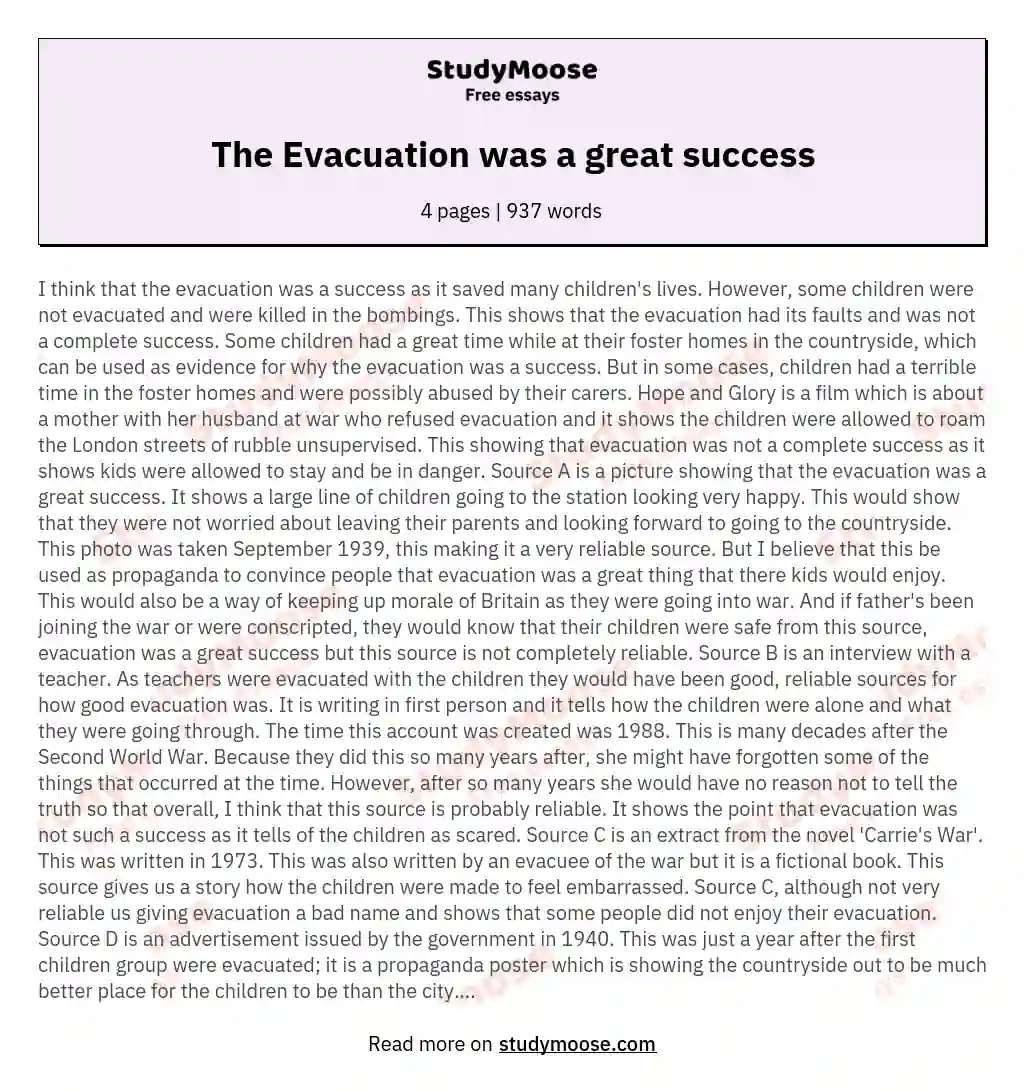 The Evacuation was a great success essay