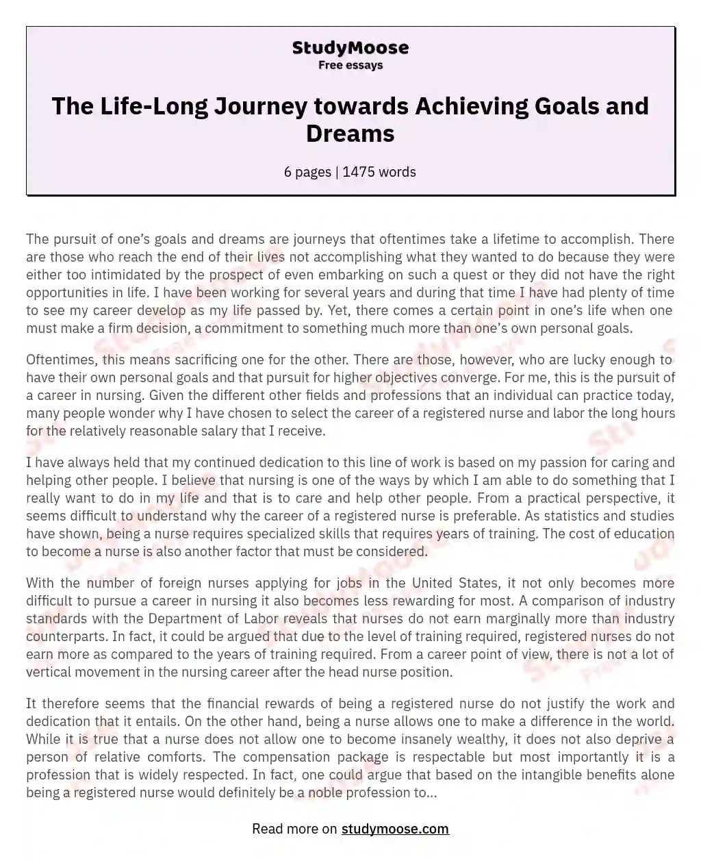 The Life-Long Journey towards Achieving Goals and Dreams essay