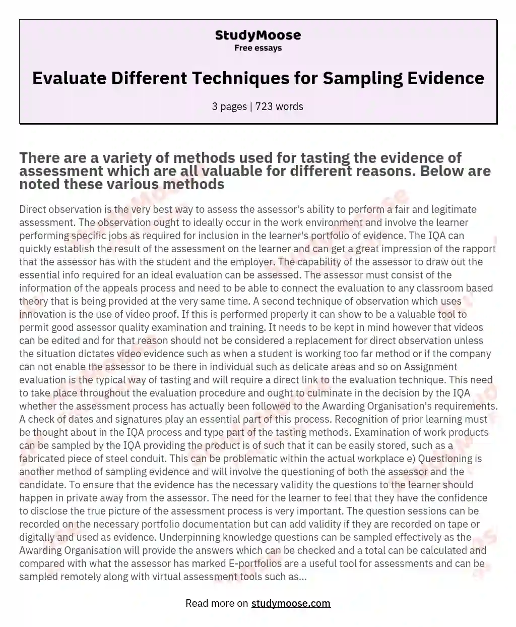 Evaluate Different Techniques for Sampling Evidence essay