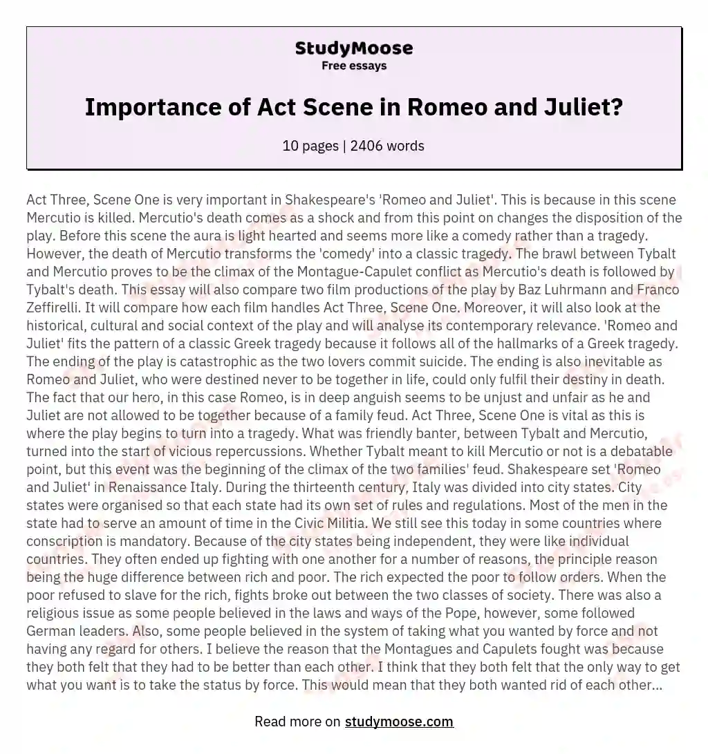 Importance of Act  Scene  in Romeo and Juliet? essay