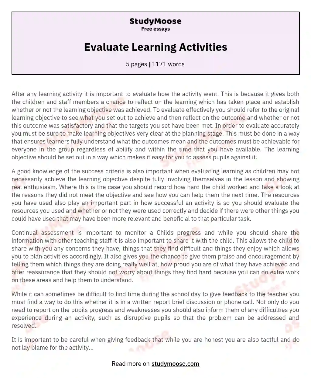Evaluate Learning Activities essay