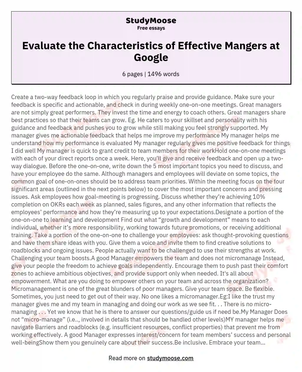 Evaluate the Characteristics of Effective Mangers at Google essay