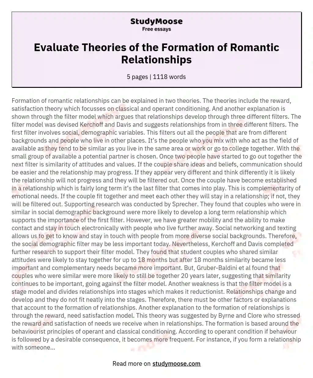 Evaluate Theories of the Formation of Romantic Relationships essay