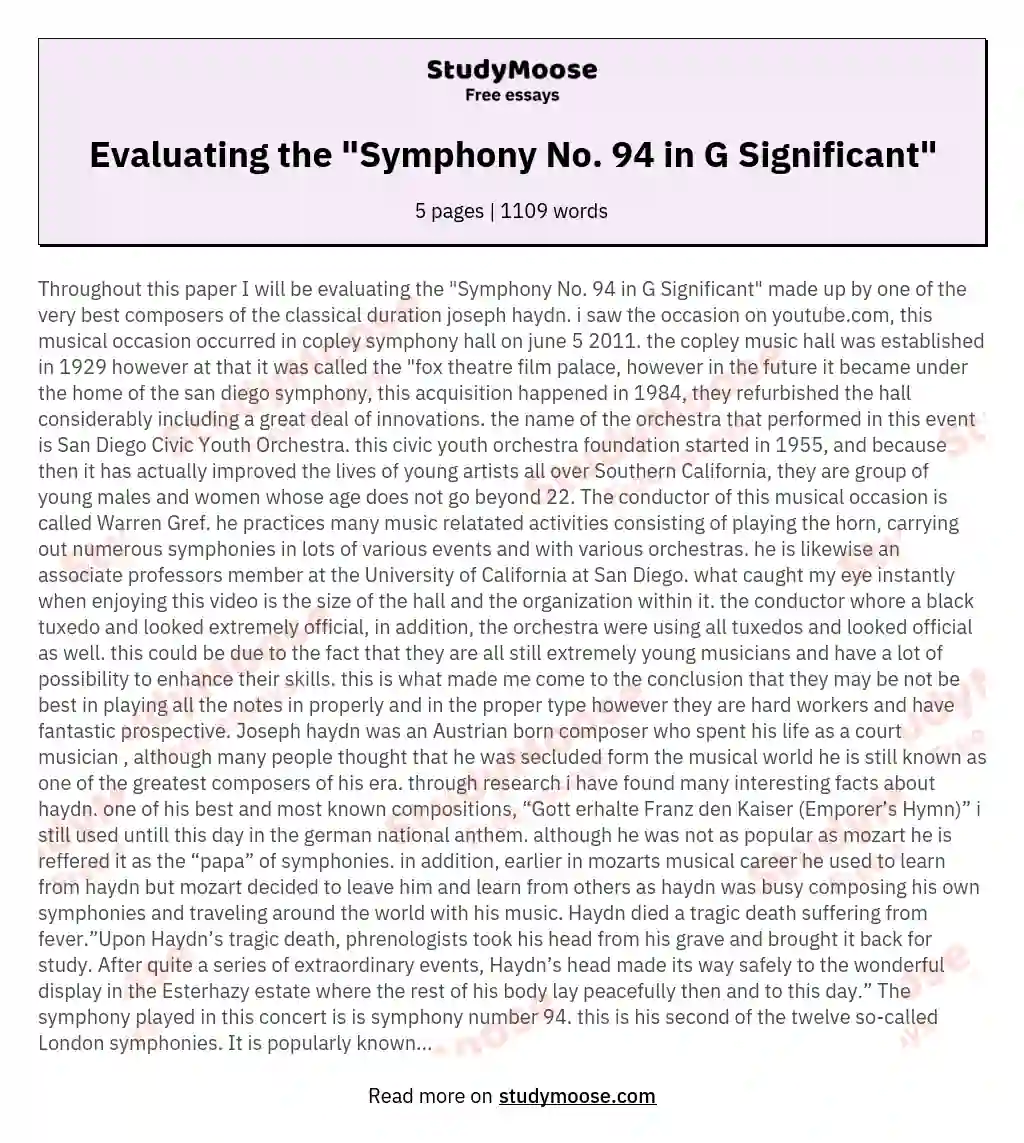 Evaluating the "Symphony No. 94 in G Significant" essay