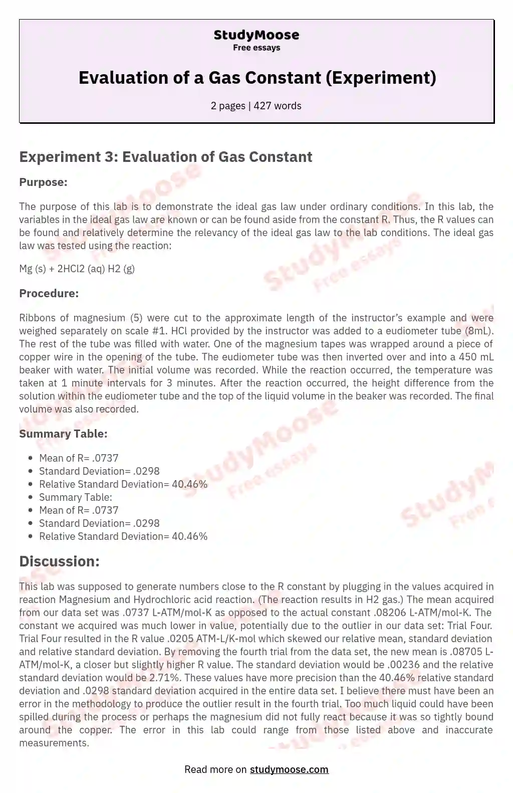 Evaluation of a Gas Constant (Experiment)